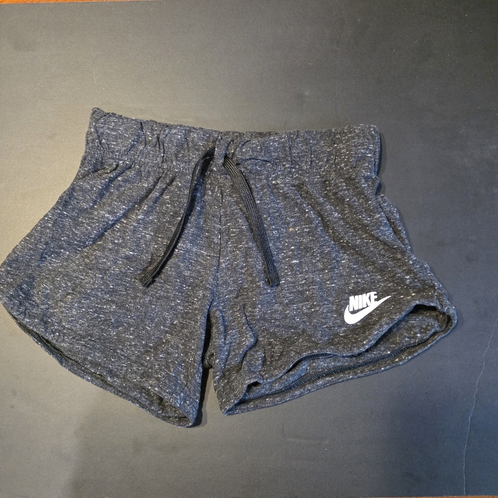 Nike Girls Dark Heather Gray Athletic Shorts with White Logo